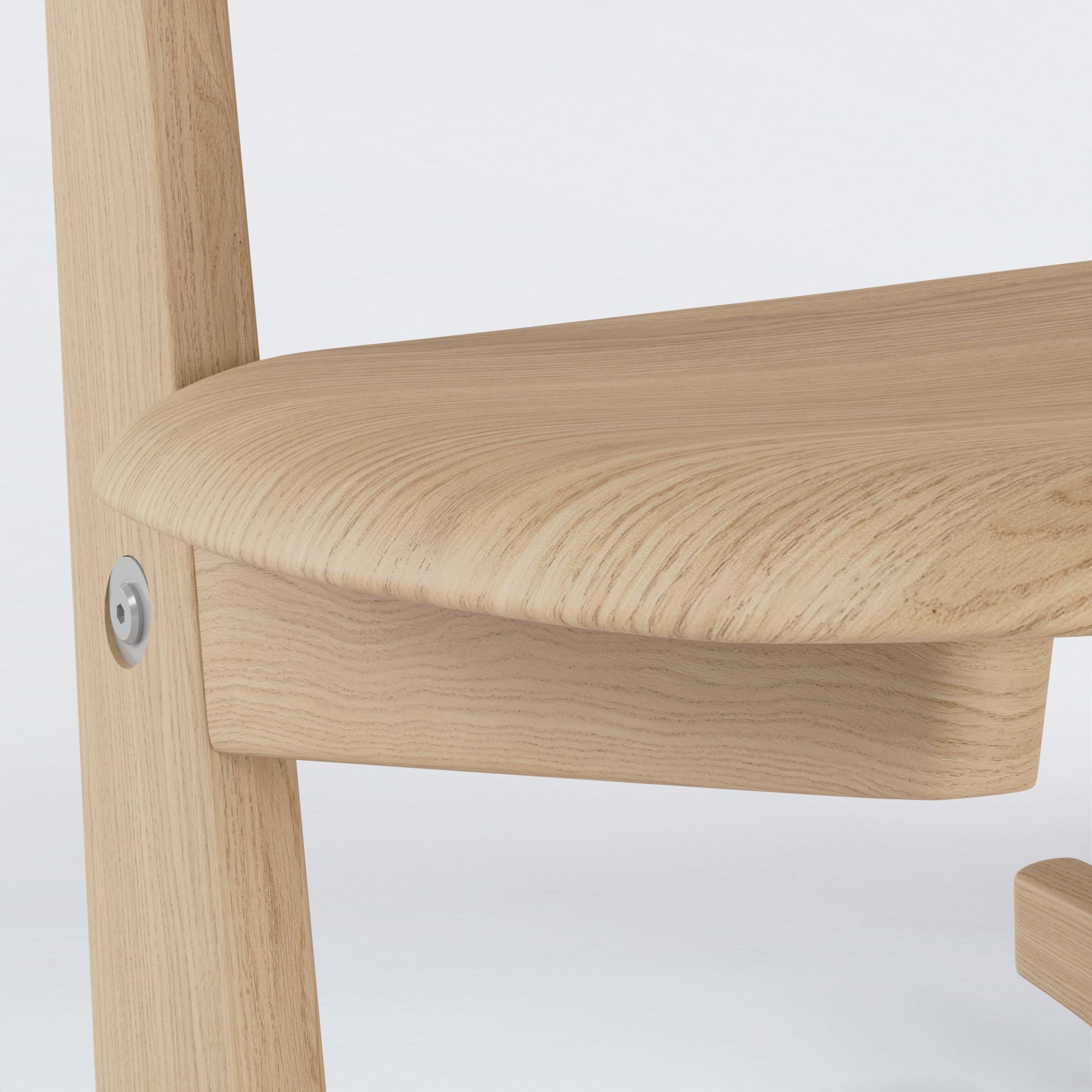 Close-up of KufenKarl Rocking Chair KD in oak, focusing on the precise construction and hardware connections.